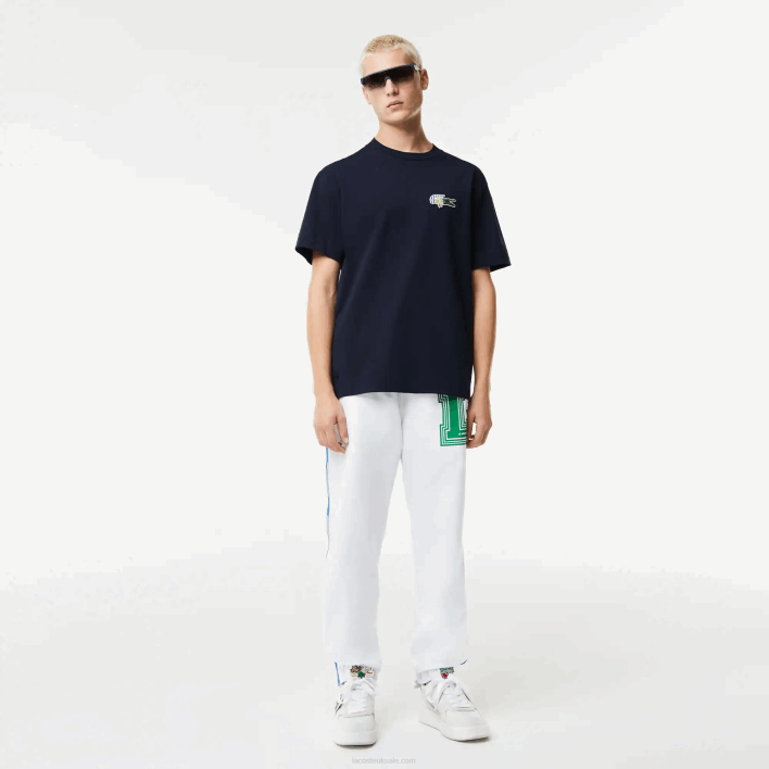 Lacoste Relaxed Fit Comic Effect Badge T-Shirt 646T741 Navy Blue 166 Men