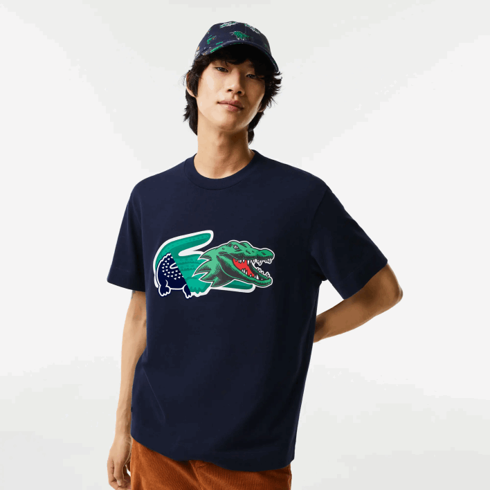 Lacoste Relaxed Fit Oversized Crocodile T-Shirt 646T607 Navy Blue 166 Men