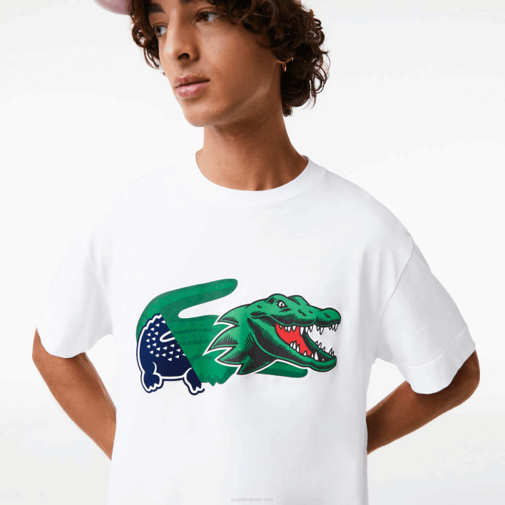 Lacoste Relaxed Fit Oversized Crocodile T-Shirt 646T608 White 001 Men