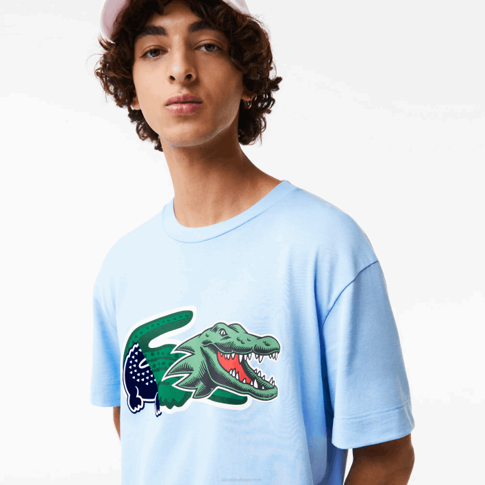 Lacoste Relaxed Fit Oversized Crocodile T-Shirt 646T609 Blue HBP Men