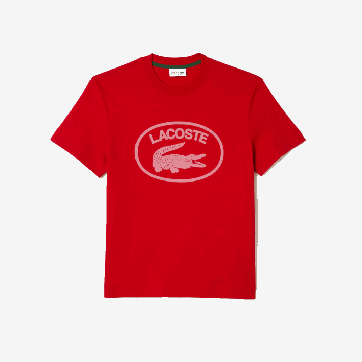 Lacoste Relaxed Fit Tone-On-Tone Branded Cotton T-Shirt 646T131 Red Pink S4I Men