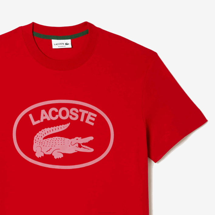Lacoste Relaxed Fit Tone-On-Tone Branded Cotton T-Shirt 646T131 Red Pink S4I Men