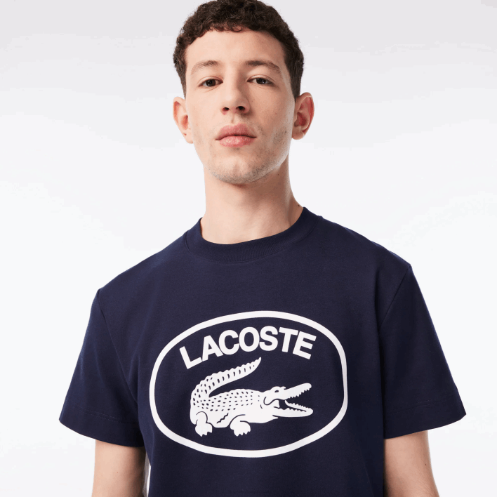 Lacoste Relaxed Fit Tone-On-Tone Branded Cotton T-Shirt 646T147 Black/White HHW Men