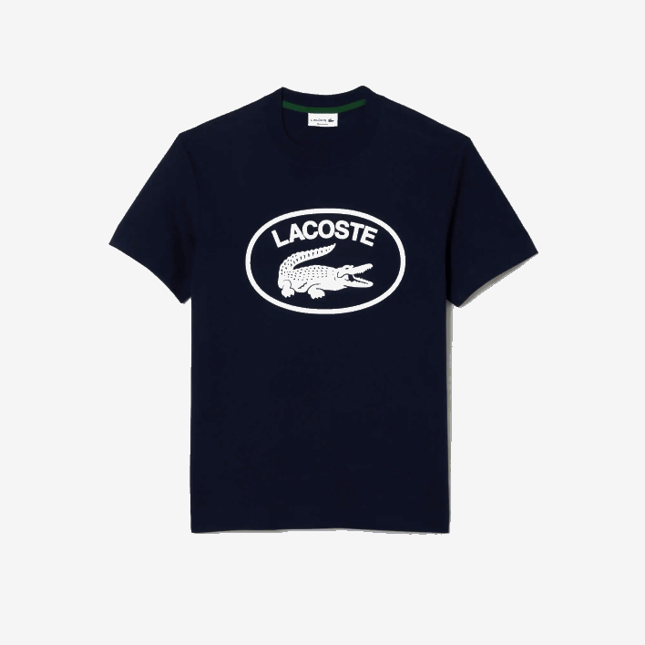 Lacoste Relaxed Fit Tone-On-Tone Branded Cotton T-Shirt 646T147 Black/White HHW Men