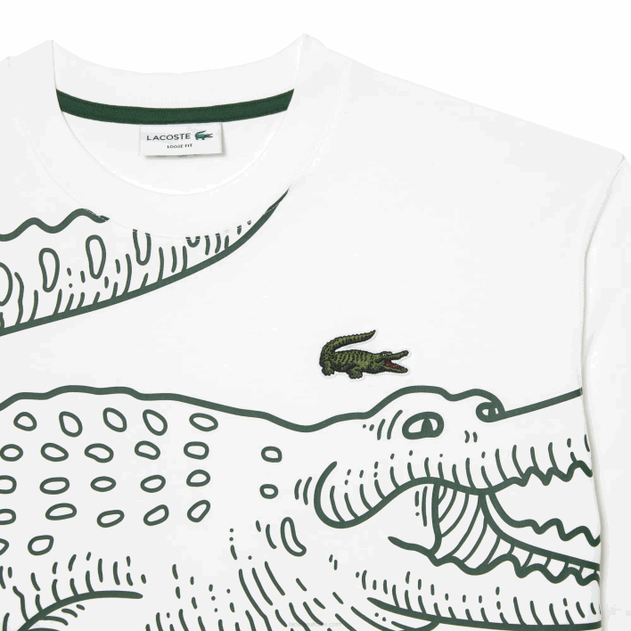 Lacoste Round Neck Loose Fit Crocodile Print T-Shirt 646T254 White 001 Men
