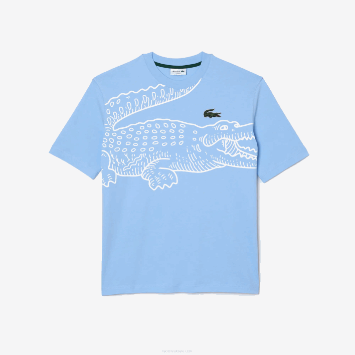 Lacoste Round Neck Loose Fit Crocodile Print T-Shirt 646T255 Blue HBP Men
