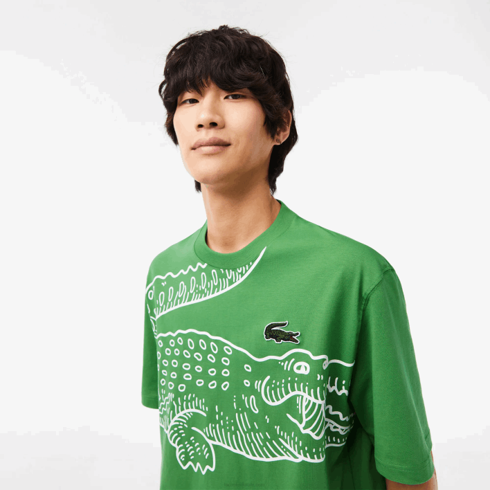 Lacoste Round Neck Loose Fit Crocodile Print T-Shirt 646T256 Green L94 Men