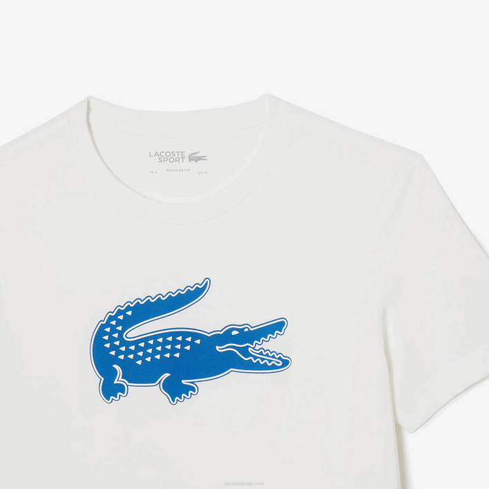 Lacoste SPORT 3D Print Crocodile Breathable Jersey T-Shirt 646T122 White Blue ANY Men