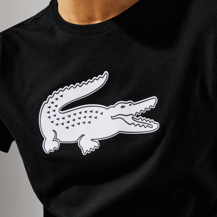 Lacoste SPORT 3D Print Crocodile Breathable Jersey T-Shirt 646T161 Black White 258 Men