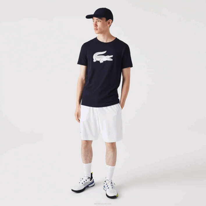 Lacoste SPORT 3D Print Crocodile Breathable Jersey T-Shirt 646T706 Navy Blue White 525 Men