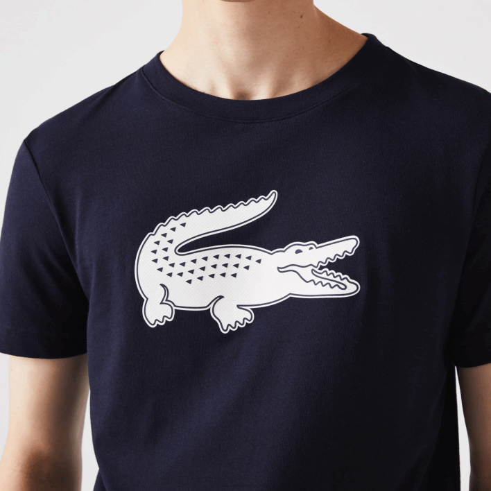 Lacoste SPORT 3D Print Crocodile Breathable Jersey T-Shirt 646T706 Navy Blue White 525 Men