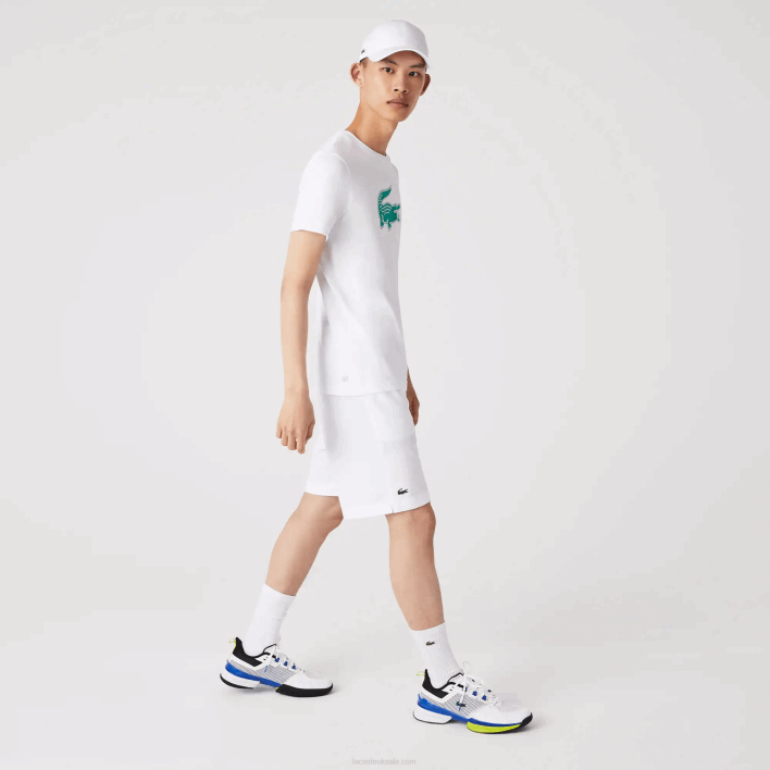 Lacoste SPORT 3D Print Crocodile Breathable Jersey T-Shirt 646T745 White Green W1J Men