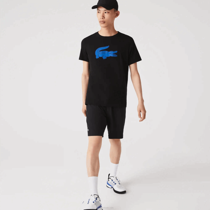 Lacoste SPORT 3D Print Crocodile Breathable Jersey T-Shirt 646T836 Black Blue 985 Men