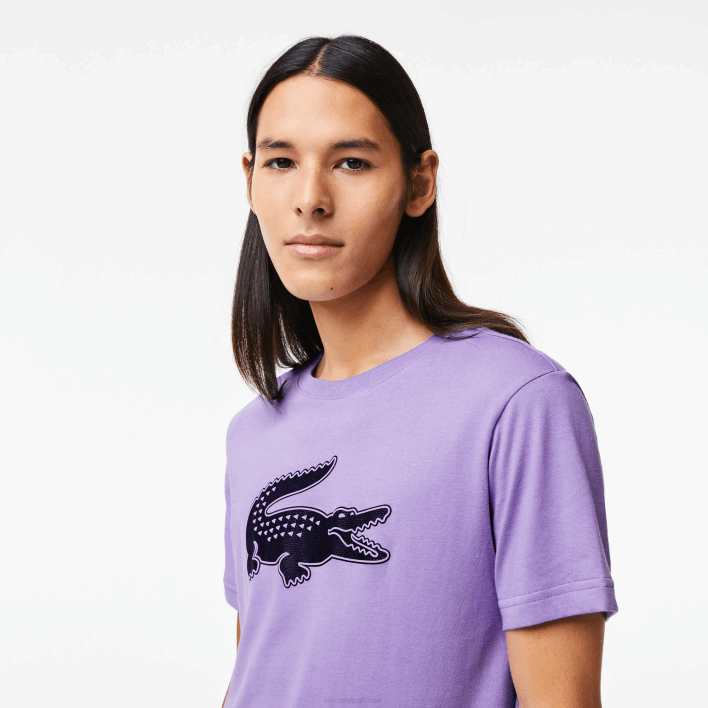 Lacoste SPORT 3D Print Crocodile Breathable Jersey T-Shirt 646T863 Purple Navy Blue W87 Men