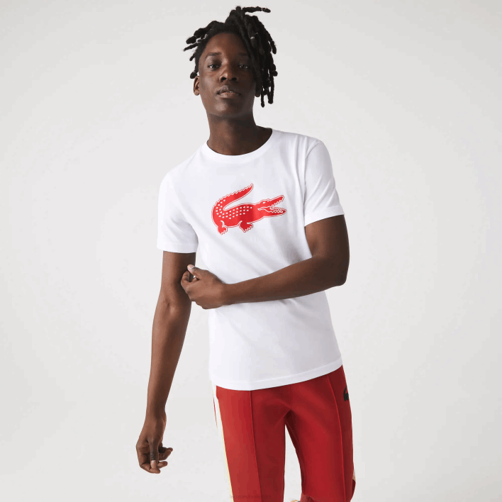 Lacoste SPORT 3D Print Crocodile Breathable Jersey T-Shirt 646T87 White Red B6C Men