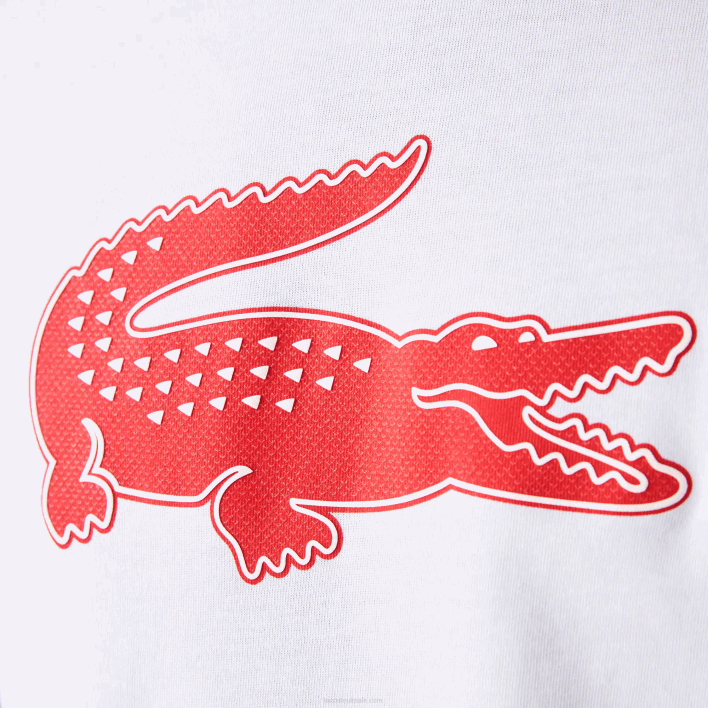 Lacoste SPORT 3D Print Crocodile Breathable Jersey T-Shirt 646T87 White Red B6C Men
