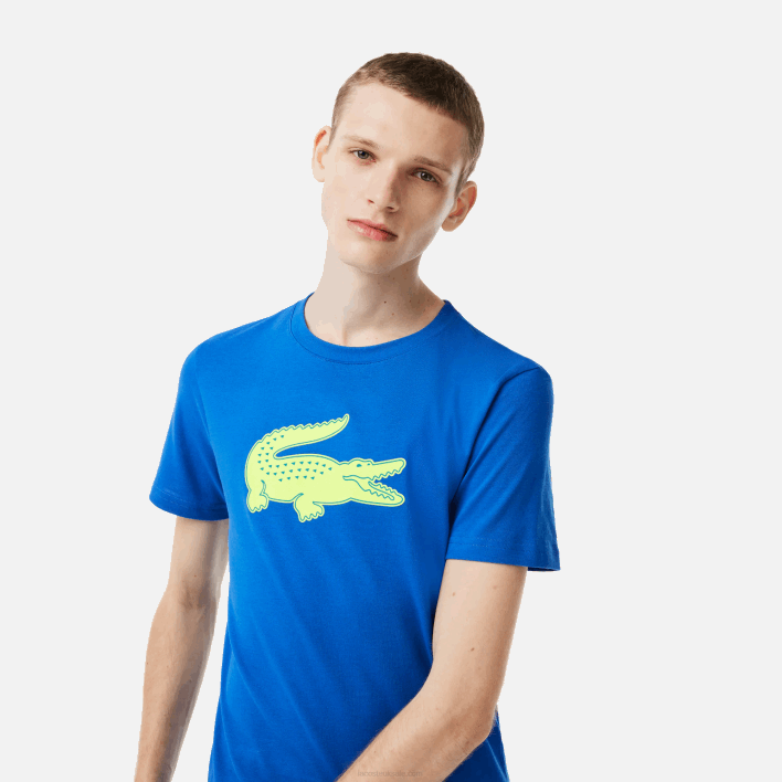 Lacoste SPORT 3D Print Crocodile Breathable Jersey T-Shirt 646T88 Blue Yellow ETQ Men