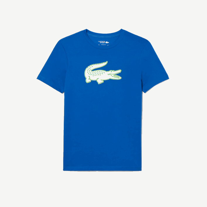 Lacoste SPORT 3D Print Crocodile Breathable Jersey T-Shirt 646T88 Blue Yellow ETQ Men