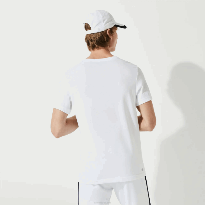 Lacoste SPORT 3D Print Crocodile Breathable Jersey T-Shirt 646T89 White Navy Blue 522 Men