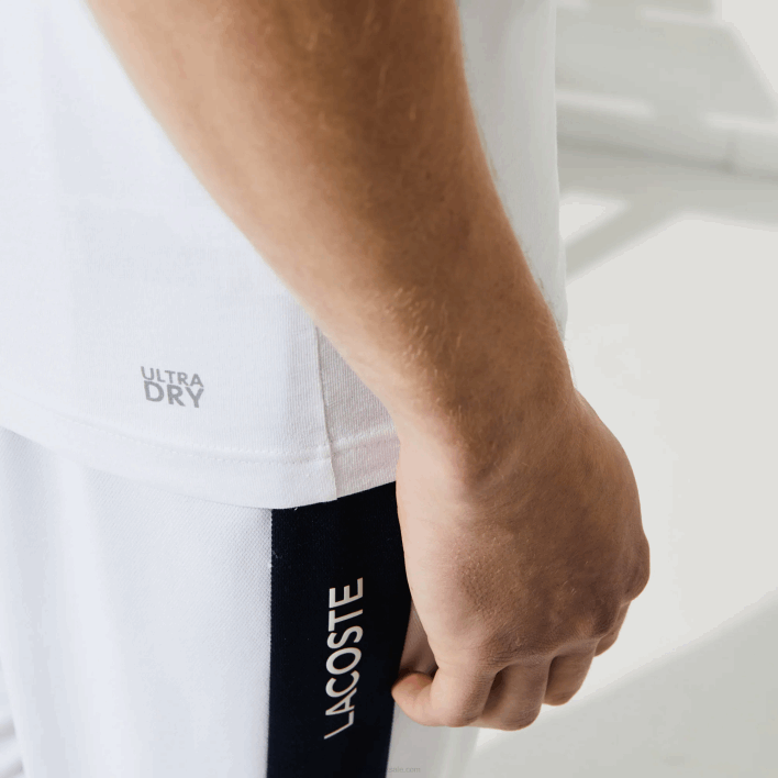 Lacoste SPORT 3D Print Crocodile Breathable Jersey T-Shirt 646T89 White Navy Blue 522 Men