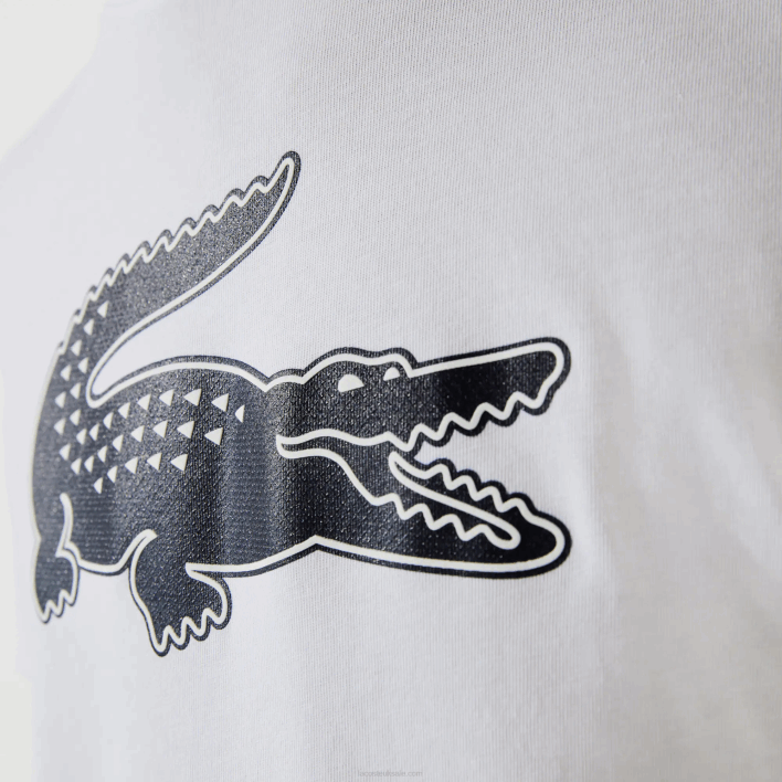 Lacoste SPORT 3D Print Crocodile Breathable Jersey T-Shirt 646T89 White Navy Blue 522 Men
