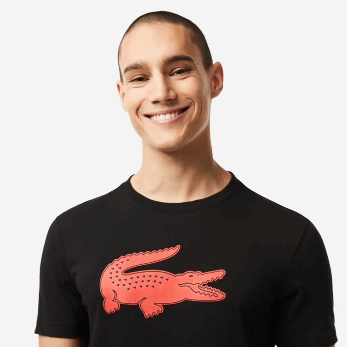 Lacoste SPORT 3D Print Crocodile Breathable Jersey T-Shirt 646T99 Black Red BZJ Men