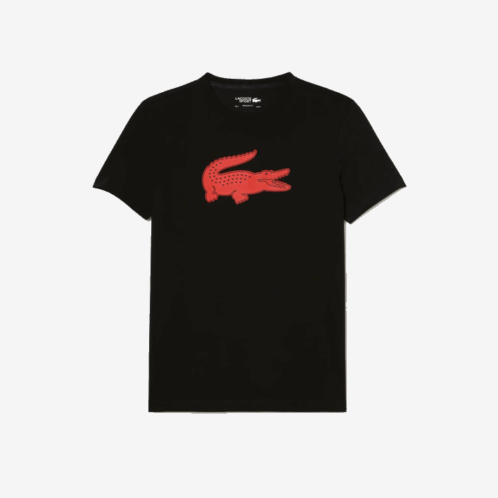 Lacoste SPORT 3D Print Crocodile Breathable Jersey T-Shirt 646T99 Black Red BZJ Men