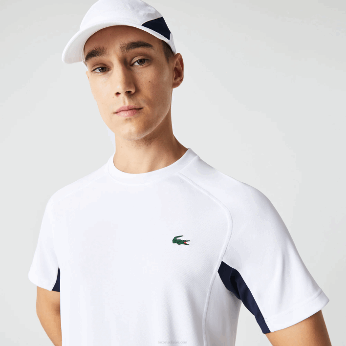 Lacoste SPORT Color-Block Ultra-Dry Pique Tennis T-Shirt 646T583 White Navy Blue White Y2U Men