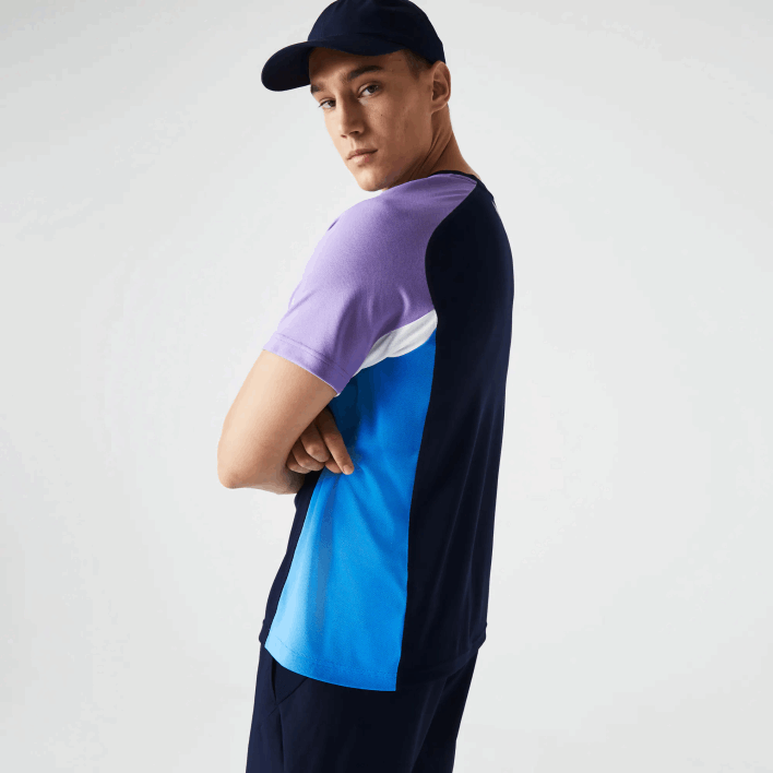 Lacoste SPORT Color-Block Ultra-Dry Pique Tennis T-Shirt 646T584 Navy Blue Purple White Blue 5XJ Men