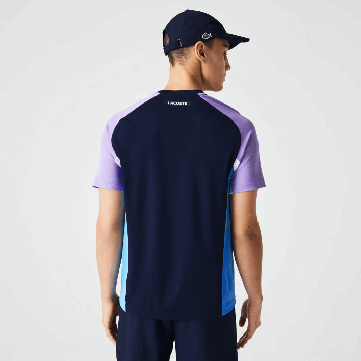 Lacoste SPORT Color-Block Ultra-Dry Pique Tennis T-Shirt 646T584 Navy Blue Purple White Blue 5XJ Men