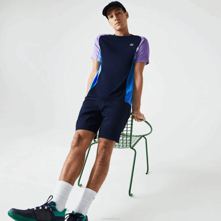 Lacoste SPORT Color-Block Ultra-Dry Pique Tennis T-Shirt 646T584 Navy Blue Purple White Blue 5XJ Men