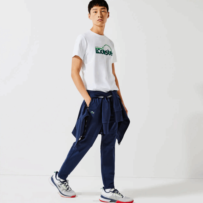 Lacoste SPORT Crew Neck Tennis Print Breathable T-shirt 646T792 White Green V7E Men