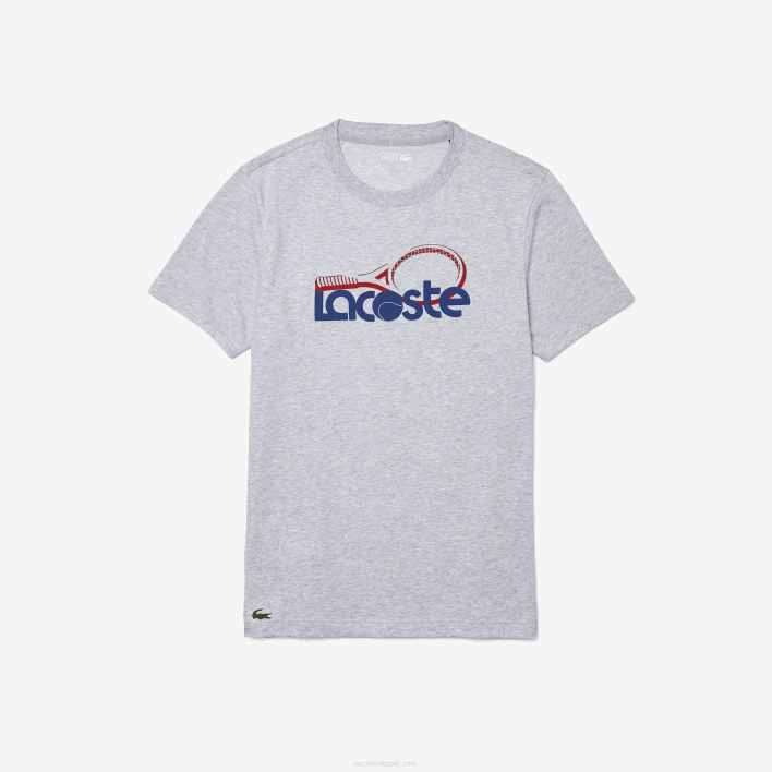 Lacoste SPORT Crew Neck Tennis Print Breathable T-shirt 646T793 Grey Chine Blue Red 7KU Men