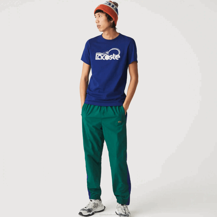 Lacoste SPORT Crew Neck Tennis Print Breathable T-shirt 646T794 Blue White GTD Men