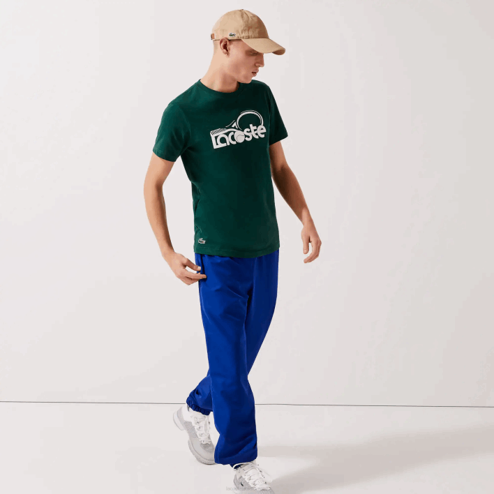 Lacoste SPORT Crew Neck Tennis Print Breathable T-shirt 646T795 Green White WPX Men