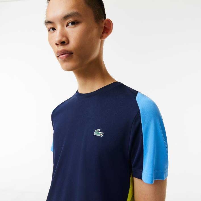 Lacoste SPORT Crocodile Print Tennis T-Shirt 646T586 Navy Blue Yellow White KL8 Men