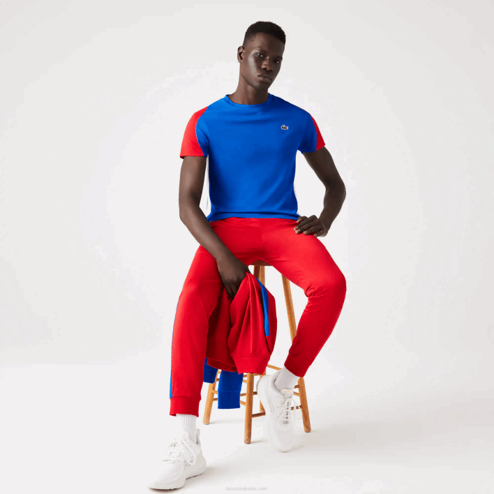 Lacoste SPORT Crocodile Print Tennis T-Shirt 646T587 Blue Red White YH7 Men