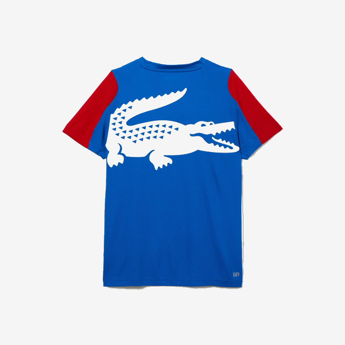 Lacoste SPORT Crocodile Print Tennis T-Shirt 646T587 Blue Red White YH7 Men