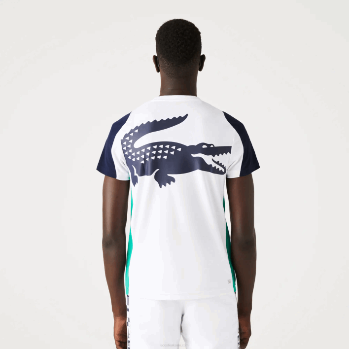 Lacoste SPORT Crocodile Print Tennis T-Shirt 646T588 White Green Navy Blue YH9 Men