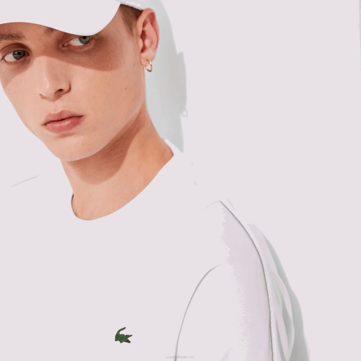 Lacoste SPORT Graphic Bands Crew Neck Pique T-shirt 646T1922 White Yellow Orange D0V Men