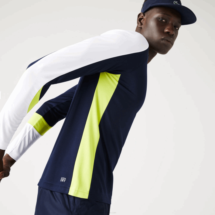 Lacoste SPORT Tennis T-Shirt 646T754 Navy Blue Yellow White 692 Men