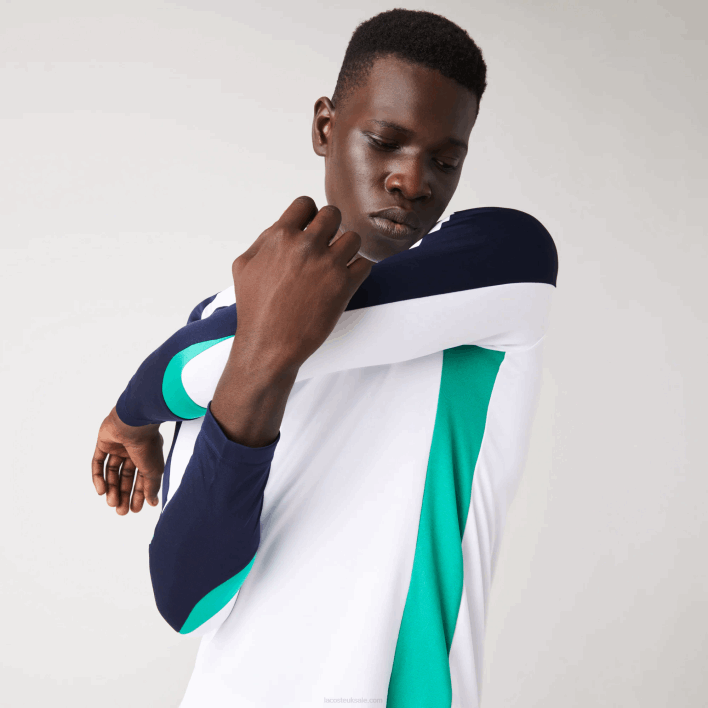 Lacoste SPORT Tennis T-Shirt 646T755 White Green Navy Blue YH9 Men