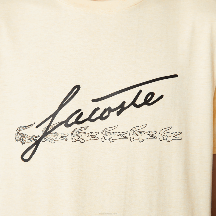 Lacoste Signature And Crocodile Print Crew Neck Cotton T-Shirt 646T762 Yellow HBZ Men