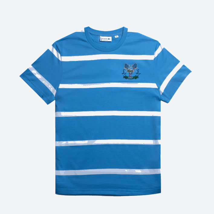 Lacoste Tennis Embroidered Crew Neck Striped Cotton Jersey T-Shirt 646T804 Blue White HH7 Men
