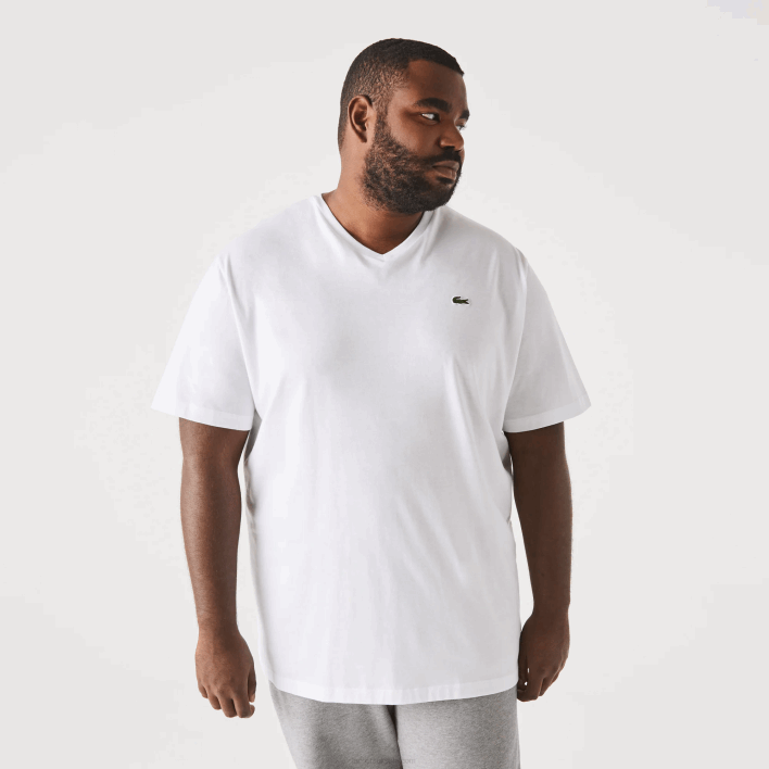 Lacoste V-Neck Jersey T-Shirt 646T715 White 001 Men