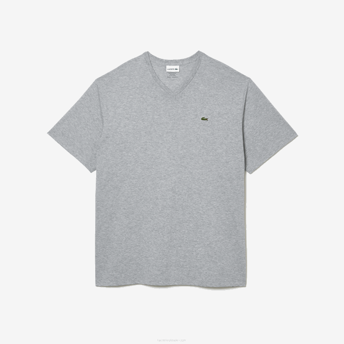 Lacoste V-Neck Jersey T-Shirt 646T801 Grey Chine CCA Men