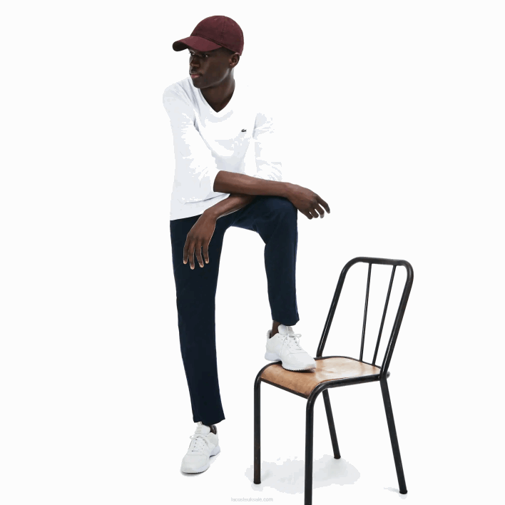 Lacoste V-Neck Lightweight Pima Cotton Jersey T-Shirt 646T675 White 001 Men