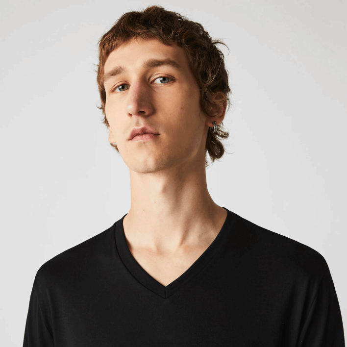 Lacoste V-Neck Lightweight Pima Cotton Jersey T-Shirt 646T676 Black 031 Men