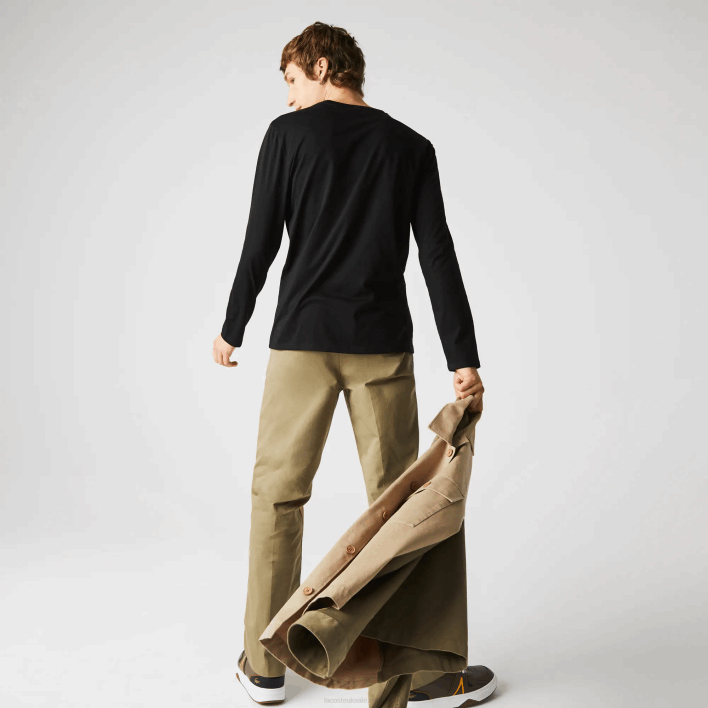 Lacoste V-Neck Lightweight Pima Cotton Jersey T-Shirt 646T676 Black 031 Men