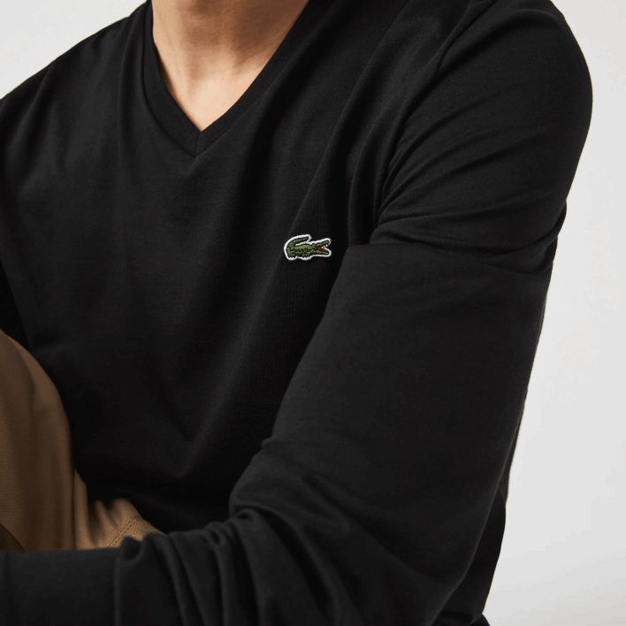 Lacoste V-Neck Lightweight Pima Cotton Jersey T-Shirt 646T676 Black 031 Men